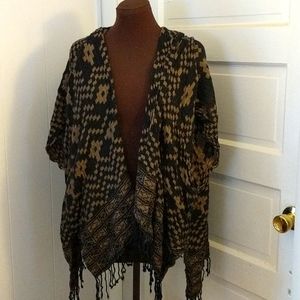 Open Knit Tribal Poncho Cardigan Shrug